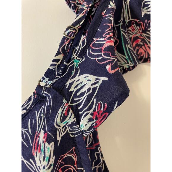 Joie Silk Blouse Large Blue Floral Off the Shoulder Ruffled Cottage Core Boho - Picture 4 of 7